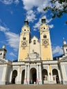 Grand and beautiful Catholic Cathedral with double towers in Bressanone, Italy