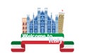 Italy bright logo with houses. Attractions towers