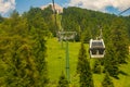 Italy 19.06.2019: cabin of Cable car lift Col raiser arrive to top of the mountain with place of rest, restaurant and