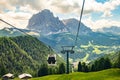 Italy 19.06.2019: cabin of Cable car lift Col raiser arrive to top of the mountain with place of rest, restaurant and