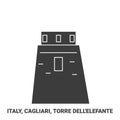 Italy, Cagliari, Torre Dell'elefante travel landmark vector illustration