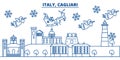 Italy, Cagliari winter city skyline. Merry Christmas, Happy New Year