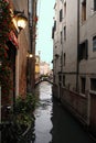 Italy, canal view in venice. Restaurant in front of canal