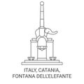 Italy, Catania, Fontana Dell'elefante travel landmark vector illustration