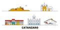 Italy, Catanzaro flat landmarks vector illustration. Italy, Catanzaro line city with famous travel sights, skyline