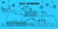 Italy, Catanzaro winter holidays skyline. Merry Christmas, Happy New Year decorated banner with Santa Claus.Italy