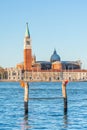 Italy, cathedral in Venice, on the island of San Giorgio Maggiore, morning cityscape Royalty Free Stock Photo