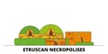 Italy, Cerveteri, Etruscan Necropolises flat landmarks vector illustration. Italy, Cerveteri, Etruscan Necropolises line