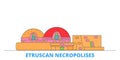 Italy, Cerveteri, Etruscan Necropolises line cityscape, flat vector. Travel city landmark, oultine illustration, line