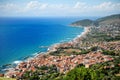 Italy, Cilento, Castellabate - panoramic view of the city and coastline