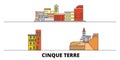 Italy, Cinque Terre flat landmarks vector illustration. Italy, Cinque Terre line city with famous travel sights, skyline