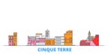 Italy, Cinque Terre line cityscape, flat vector. Travel city landmark, oultine illustration, line world icons