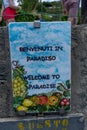 Italy, Cinque Terre, Manarola, Welcome to Paradise sign