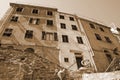 Italy. Cinque Terre. Riomaggiore village. In Sepia toned. Retro Royalty Free Stock Photo