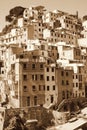 Italy. Cinque Terre. Riomaggiore village. In Sepia toned. Retro Royalty Free Stock Photo