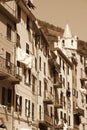 Italy. Cinque Terre. Riomaggiore village. In Sepia toned. Retro Royalty Free Stock Photo