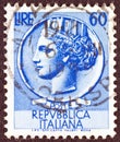 ITALY - CIRCA 1968: A stamp printed in Italy shows an Ancient coin of Syracuse, circa 1968.