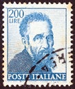 ITALY - CIRCA 1961: A stamp printed in Italy shows a portrait of Michelangelo from Sistine Chapel, circa 1961.