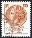 ITALY - CIRCA 1968: A stamp printed in Italy shows an Ancient coin of Syracuse, circa 1968.