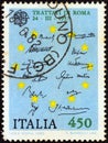 ITALY - CIRCA 1982: A stamp printed in Italy shows Treaty of Rome Treaty establishing the European Economic Community signatures