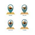 Rome, Naples, Turin, Milan landmark vector logos Royalty Free Stock Photo