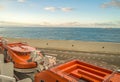 Italy, Civitavecchia, October 07, 2018: View of the pier and Parking of tourist buses, from the deck of the cruise liner MSC