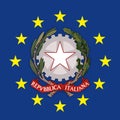 Italy coat of arms on the European Union flag Royalty Free Stock Photo
