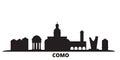 Italy, Como city skyline isolated vector illustration. Italy, Como travel black cityscape