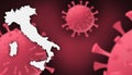 Italy corona virus update with map on corona virus background,report new case,total deaths,new deaths,serious critical,active