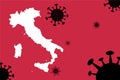 Italy corona virus update with map on corona virus background,report new case,total deaths,new deaths,serious critical,active