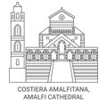 Italy, Costiera Amalfitana, Amalfi Cathedral travel landmark vector illustration