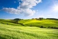 Italy countryside landscape with Tuscany rolling hills ; sunset