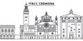 Italy, Cremona line skyline vector illustration. Italy, Cremona linear cityscape with famous landmarks, city sights