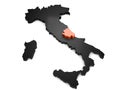 Italy 3d black and orange map, with Abruzzo region highlighted