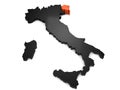 Italy 3d black and orange map, with Friuli Venezia Giulia region highlighted.