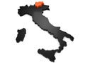 Italy 3d black and orange map, whith trentino region highlighted