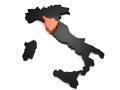 Italy 3d black and orange map, whith Umbria region highlighted