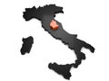 Italy 3d black and orange map, whith Umbria region highlighted