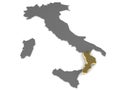 Italy 3d metallic map, whith calabria region highlighted