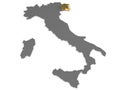 Italy 3d metallic map, whith friuli venezia,giulia region highlighted