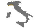Italy 3d metallic map, whith liguria region highlighted