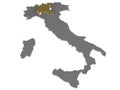 Italy 3d metallic map, whith lombardy region highlighted