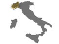 Italy 3d metallic map, whith piemonte region highlighted