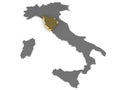 Italy 3d metallic map, whith tuscany region highlighted