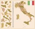 Italy - detailed map of the country in brown colors, divided into regions