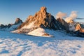 Italy, Dolomites, Alps - wonderful scenery, above the clouds at beautiful day in winter with first snow, Italy. Royalty Free Stock Photo