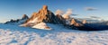 Italy, Dolomites, Alps - wonderful scenery, above the clouds at beautiful day in winter with first snow, Italy. Royalty Free Stock Photo