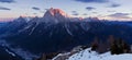 Italy, Dolomites, Alps - wonderful scenery, above the clouds at beautiful day in winter with first snow, Italy. Royalty Free Stock Photo