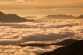 Italy, Dolomites, Alps - wonderful scenery, above the clouds at beautiful day in winter with first snow, Italy. Monte Cernera