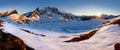 Italy, Dolomites, Alps - wonderful scenery, above the clouds at beautiful day in winter with first snow, Italy. Monte Royalty Free Stock Photo